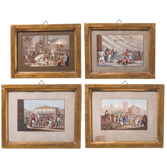 Carnevale di Roma in four etchings, probably Rome, 19th century