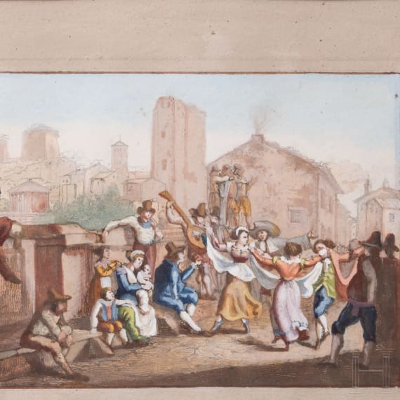 Carnevale di Roma in four etchings, probably Rome, 19th century