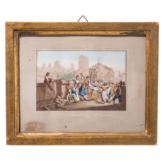 Carnevale di Roma in four etchings, probably Rome, 19th century