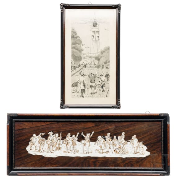 A German drawing, dated 1883, and an intarsia