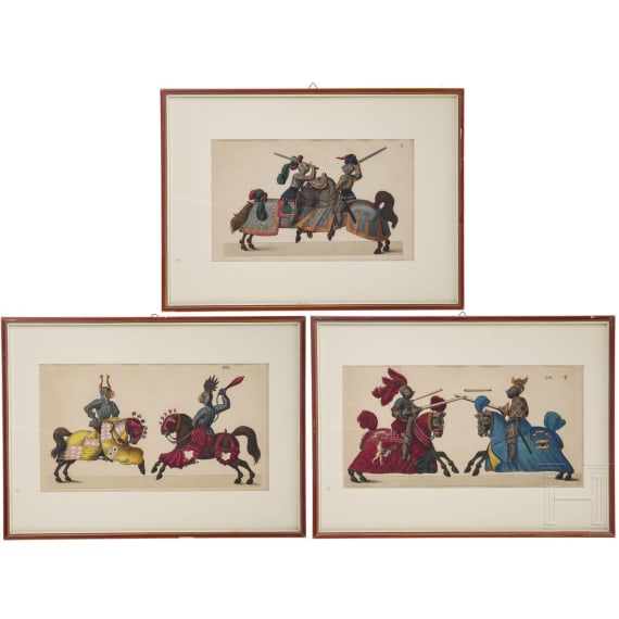 Three German colour prints with depictions of tournaments, late 19th century