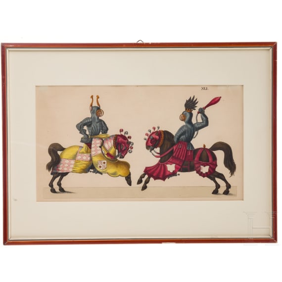 Three German colour prints with depictions of tournaments, late 19th century