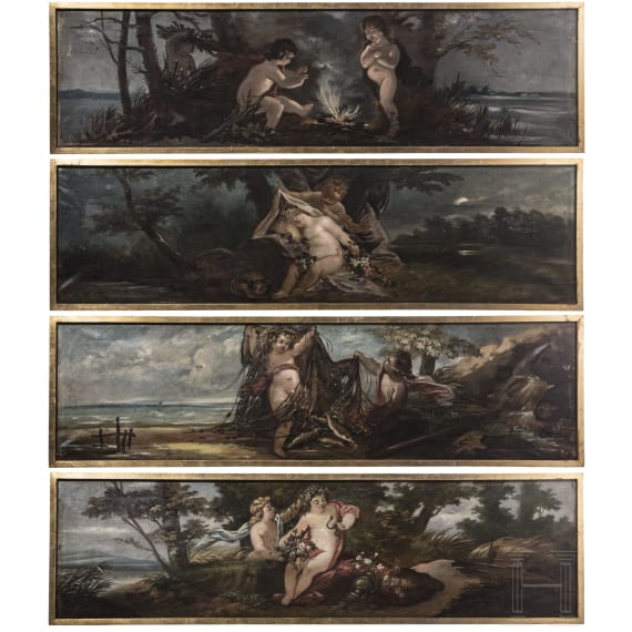 Four German supraportes with putti, 19th century