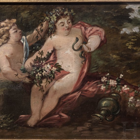 Four German supraportes with putti, 19th century