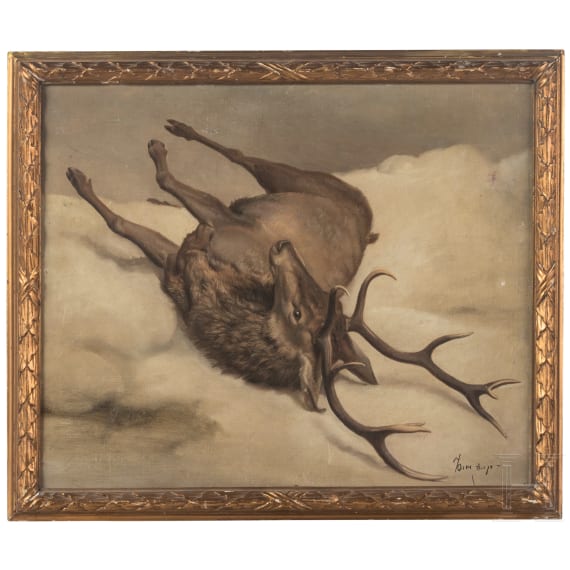 Deer in the Snow, oil/board, German or Czech, 20th century
