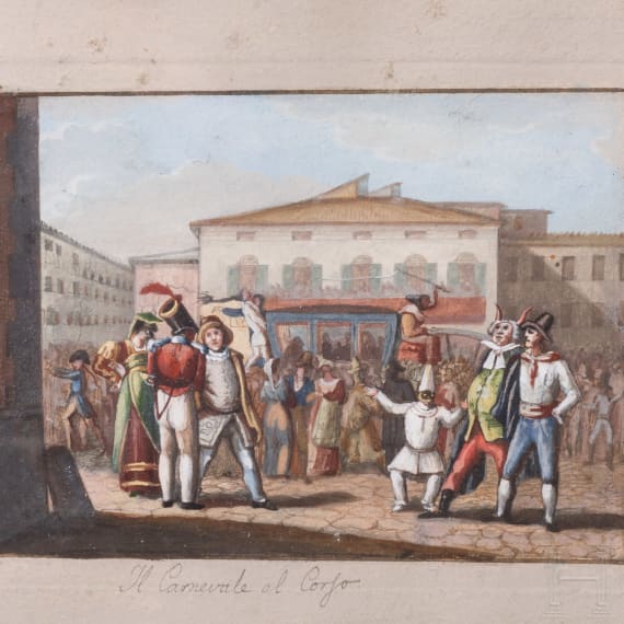 Carnevale di Roma in four etchings, probably Rome, 19th century