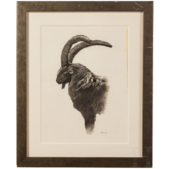 A pair of signed ibex drawings, dated 2006