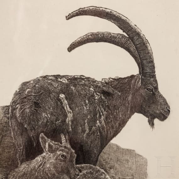A pair of signed ibex drawings, dated 2006
