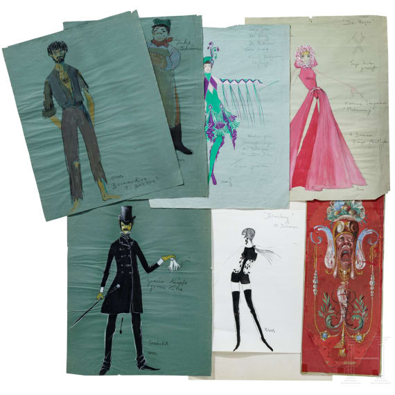 Unknown German artist, designs for theater costumes, 1970s
