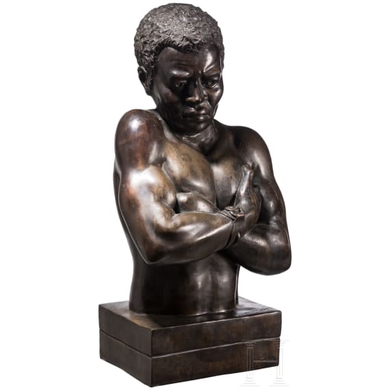 A massive French(?) bronze of a slave with handcuff, 19th century