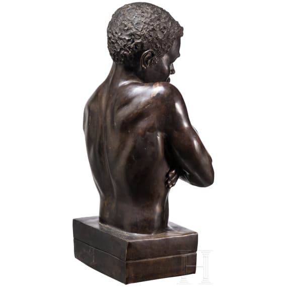 A massive French(?) bronze of a slave with handcuff, 19th century