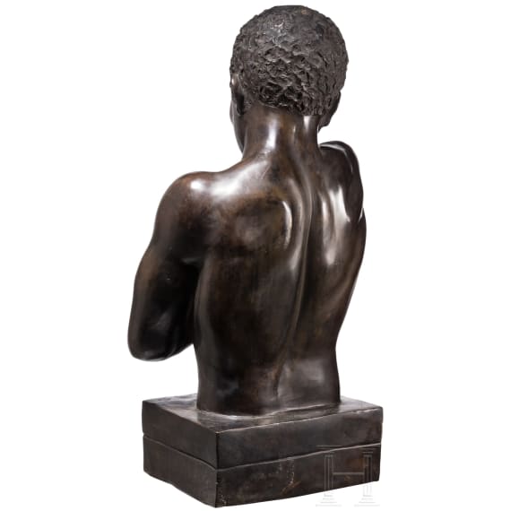 A massive French(?) bronze of a slave with handcuff, 19th century