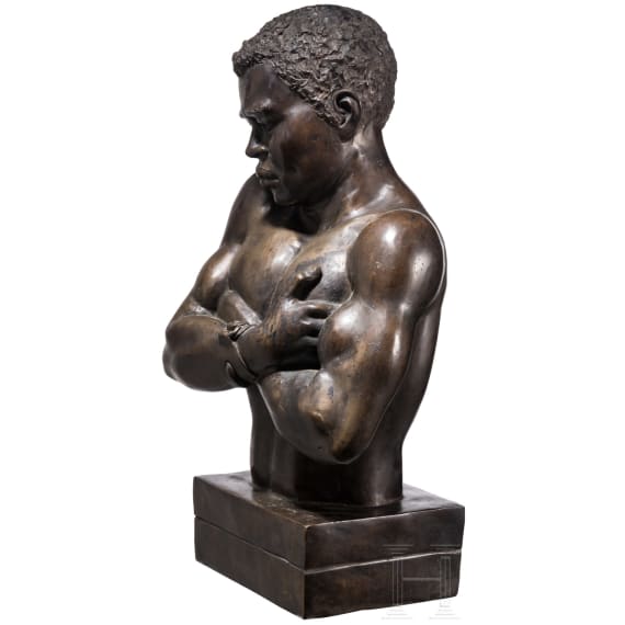 A massive French(?) bronze of a slave with handcuff, 19th century
