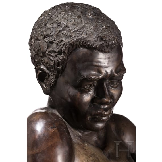 A massive French(?) bronze of a slave with handcuff, 19th century