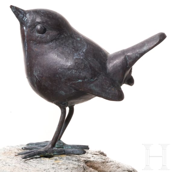 Three German bronzes of a pair of fauns and a blackbird, circa 1900