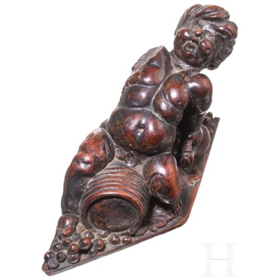 Bacchus on a wine barrel, probably German, 17th century