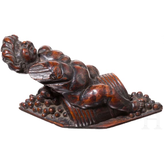 Bacchus on a wine barrel, probably German, 17th century