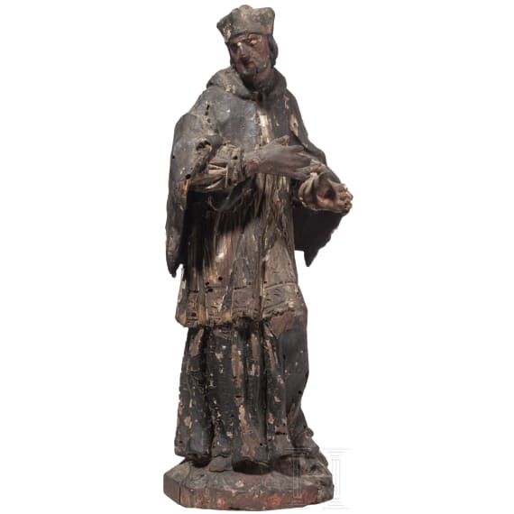 A German or Bohemian wooden figurine of St. Nepomuk, 18th century