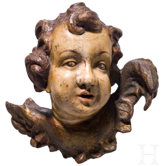 A South German winged angel's head (Putto), 18th century