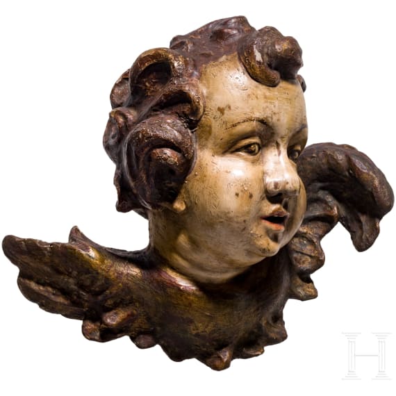 A South German winged angel's head (Putto), 18th century