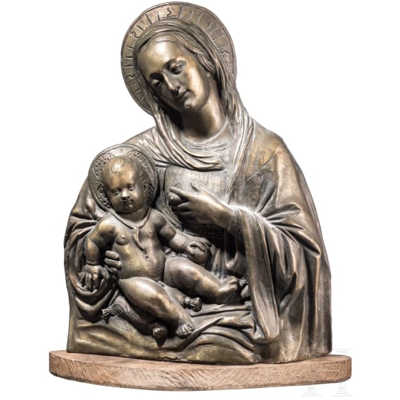 A German or Italian bronze Virgin Mary with child, 20th century