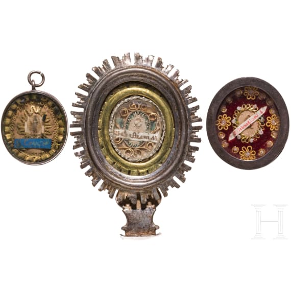 Three silver relic capsules (reliquary), 18th century/dated 1801 (one)