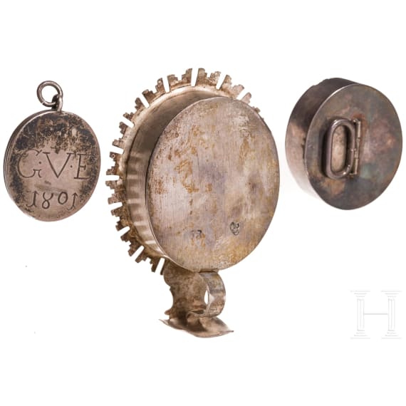 Three silver relic capsules (reliquary), 18th century/dated 1801 (one)