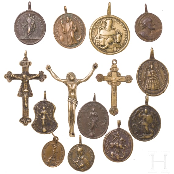 14 German and French (a.o.) Baroque pilgrimage medals, 18th/19th century