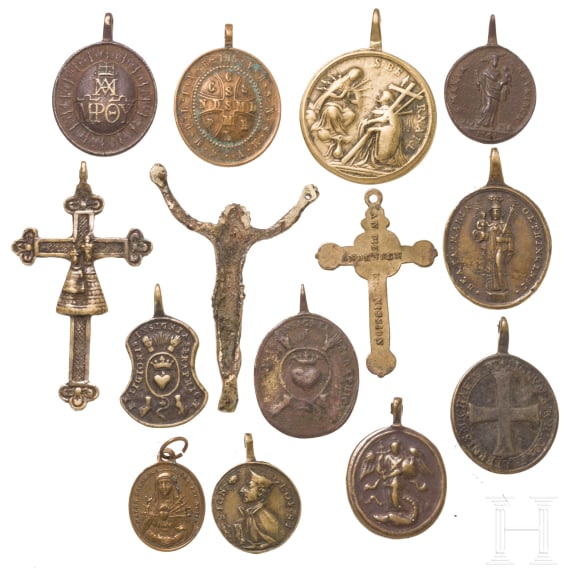 14 German and French (a.o.) Baroque pilgrimage medals, 18th/19th century