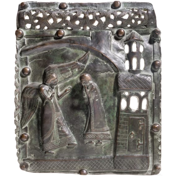 An Italian bronze cast of a door panel from San Zeno in Verona, mid-20th century