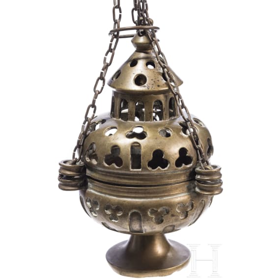 A French bronze censer in Gothic style, 19th century