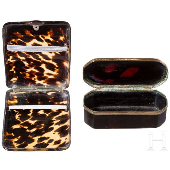 A papier mach&eacute; and lacquer box and a tortoiseshell cigar case, 19th century