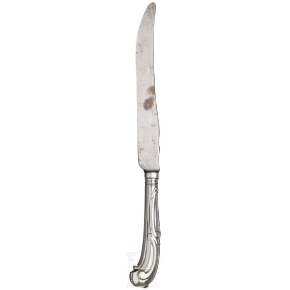 A large knife with silver handle, circa 1800