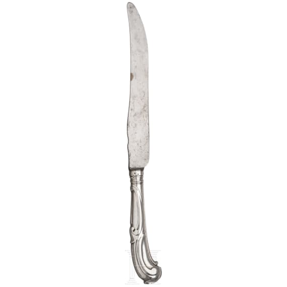 A large knife with silver handle, circa 1800