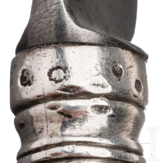 A large knife with silver handle, circa 1800
