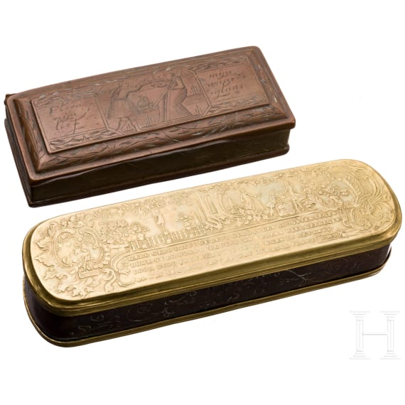 Two brass and copper tobacco boxes, Iserlohn and Dutch, mid-18th century