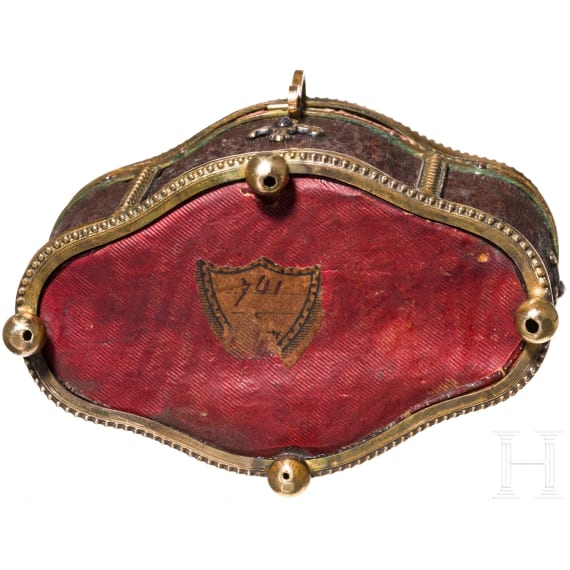 A German silver-gilt reliquary cross and brass-mounted horn box, circa 1800/19th century