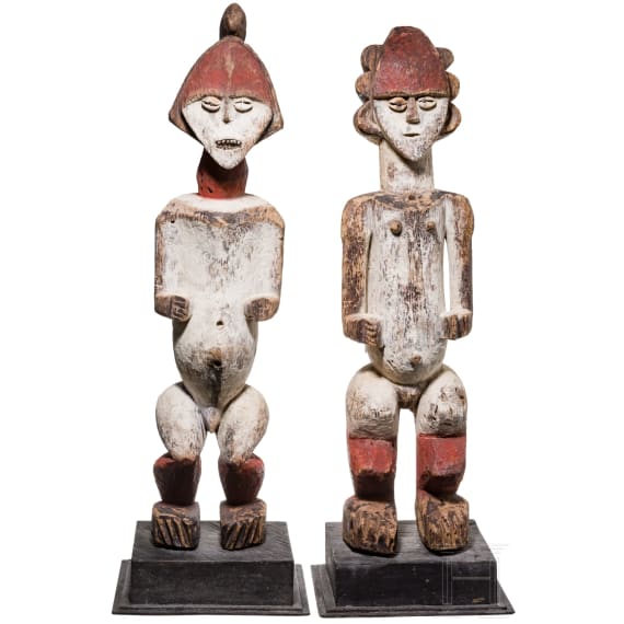 A pair of Gabonese/Congolese standing Kota (Mbete) reliquary figures