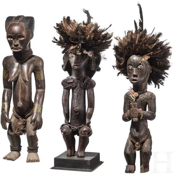 Three Gabonese/Cameroonian wooden Fang figurines