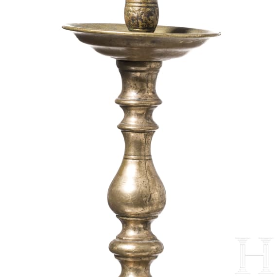A pair of small German Baroque pricket candlesticks made of brass, circa 1700