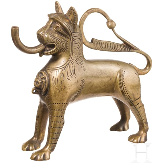 A bronze lion aquamanile, circa 1900