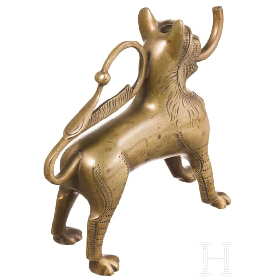 A bronze lion aquamanile, circa 1900