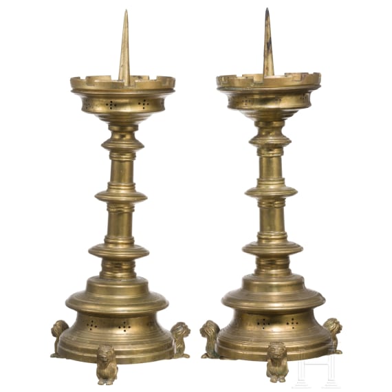 A pair of German late Gothic spike chandeliers in the Flemish style of the 15th century, circa 1900