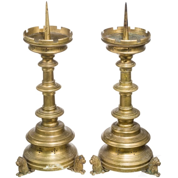 A pair of German late Gothic spike chandeliers in the Flemish style of the 15th century, circa 1900