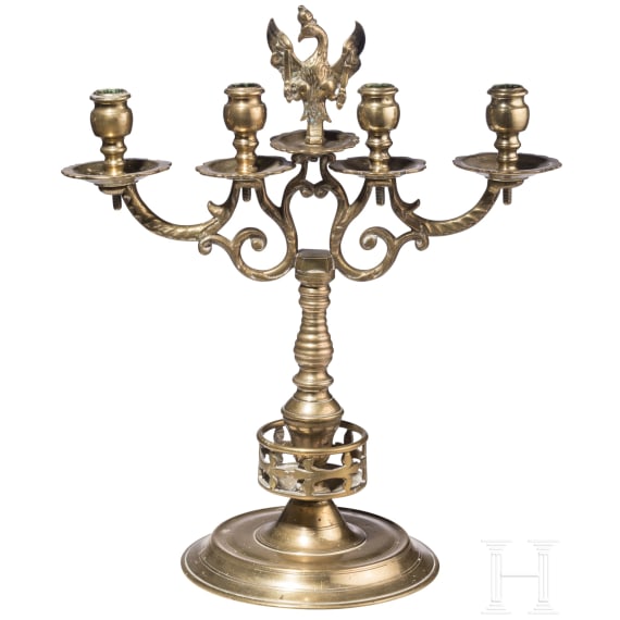 A German four-light brass candelabra, circa 1900