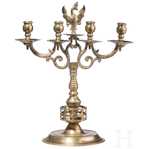 A German four-light brass candelabra, circa 1900