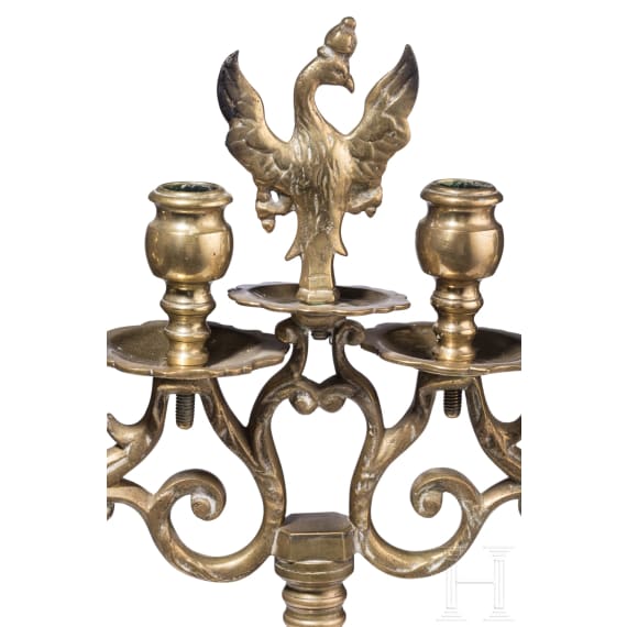 A German four-light brass candelabra, circa 1900