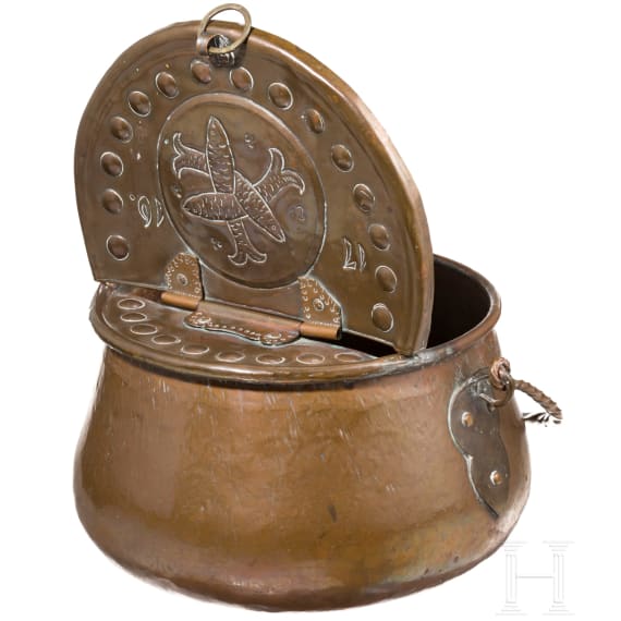 A copper bucket for fish, Nuremberg, dated 1716