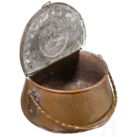 A copper bucket for fish, Nuremberg, dated 1716