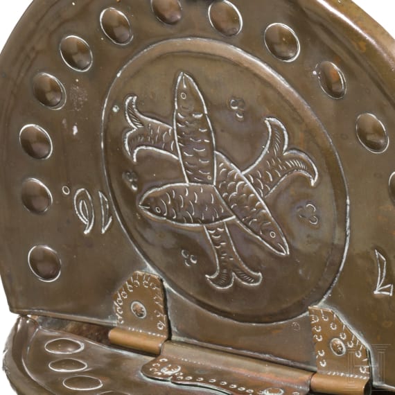 A copper bucket for fish, Nuremberg, dated 1716